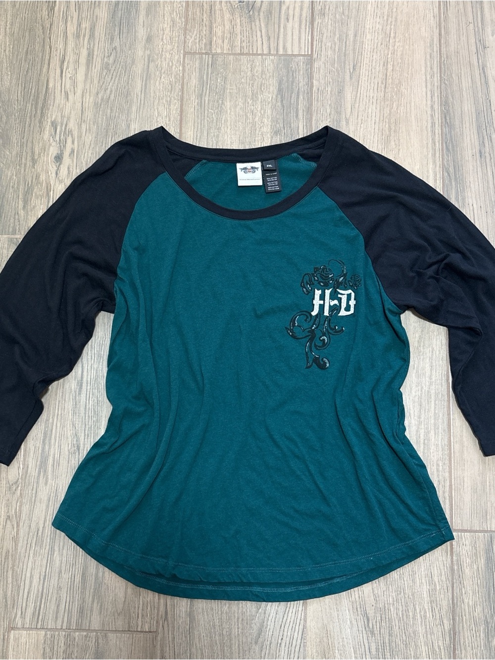 Harley Davidson Women’s Teal & Black Raglan Top with HD Logo 2XL